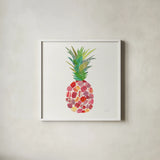 Tropical Fun Pineapple I by Courtney Prahl. Shown in a crisp white glass frame for a clean and minimalist style. Available as an archival giclee rolled canvas, fine art paper, or poster print. SKU 35701a.