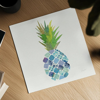 Tropical Fun Pineapple II by Courtney Prahl. Shown as a detailed flat fine art print, highlighting archival giclee quality. Available as an archival giclee rolled canvas, fine art paper, or poster print. SKU 35702a.