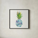 Tropical Fun Pineapple II by Courtney Prahl. Shown in a sleek black glass frame for a contemporary gallery look. Available as an archival giclee rolled canvas, fine art paper, or poster print. SKU 35702a.