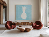 Tropical Fun Pineapple Silhouette I by Courtney Prahl. Shown as extra-large giant wall art in a modern living room. Available as an archival giclee rolled canvas, fine art paper, or poster print. SKU 35711a.