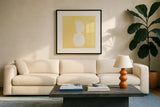 Tropical Fun Pineapple Silhouette II by Courtney Prahl. Displayed in a glass frame with matte in a clean modern living room. Available as an archival giclee rolled canvas, fine art paper, or poster print. SKU 35712a.