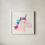 Unicorn Power I by Courtney Prahl. Shown in a crisp white glass frame for a clean and minimalist style. Available as an archival giclee rolled canvas, fine art paper, or poster print. SKU 41586a.