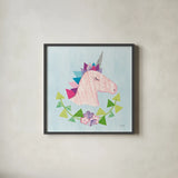 Unicorn Power III by Courtney Prahl. Shown in a sleek black glass frame for a contemporary gallery look. Available as an archival giclee rolled canvas, fine art paper, or poster print. SKU 41588a.