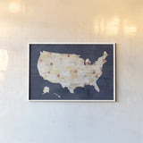 Vintage USA on Indigo by Courtney Prahl. shown as a paper print in a white frame. Available as a archival giclee rolled canvas, fine art paper, or poster print. SKU 53853i.