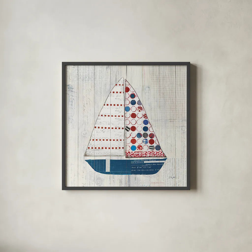 Wind and Waves I Nautical by Courtney Prahl. Shown in a sleek black glass frame for a contemporary gallery look. Available as an archival giclee rolled canvas, fine art paper, or poster print. SKU 24264a.