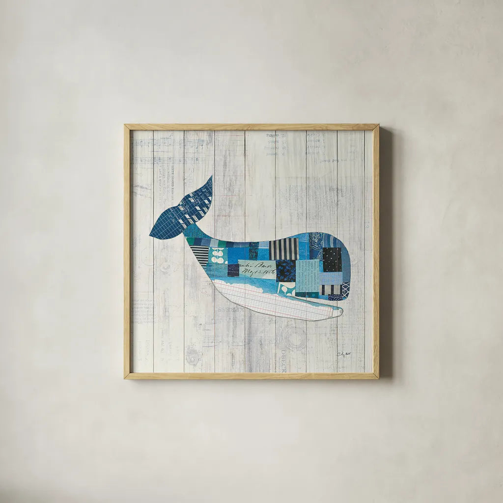 Wind and Waves II Nautical by Courtney Prahl. Shown in a natural wood glass frame for a timeless modern aesthetic. Available as an archival giclee rolled canvas, fine art paper, or poster print. SKU 24265a.