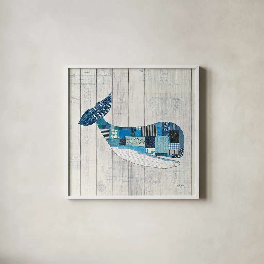 Wind and Waves II Nautical by Courtney Prahl. Shown in a crisp white glass frame for a clean and minimalist style. Available as an archival giclee rolled canvas, fine art paper, or poster print. SKU 24265a.