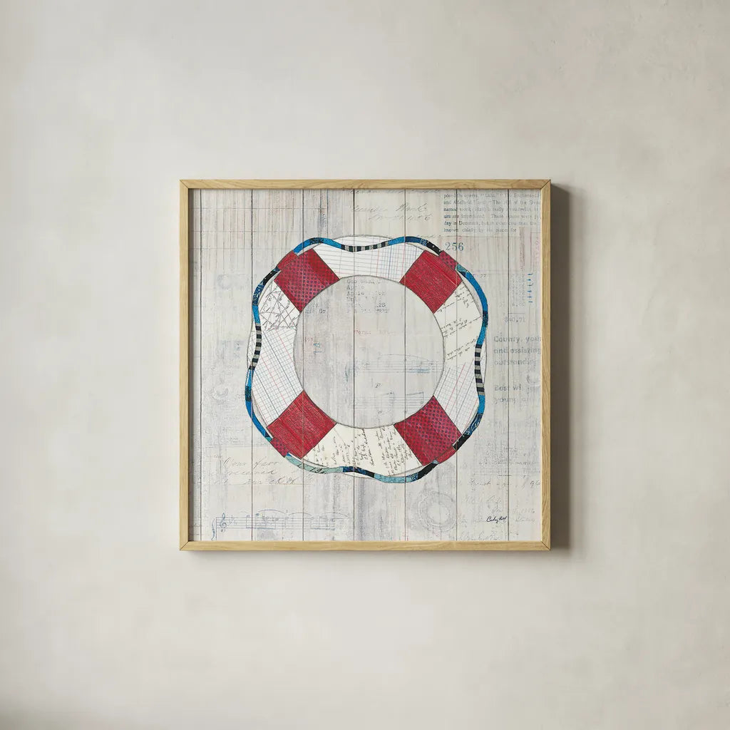 Wind and Waves III Nautical by Courtney Prahl. Shown in a natural wood glass frame for a timeless modern aesthetic. Available as an archival giclee rolled canvas, fine art paper, or poster print. SKU 24266a.