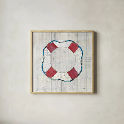 Wind and Waves III Nautical by Courtney Prahl. Shown in a natural wood glass frame for a timeless modern aesthetic. Available as an archival giclee rolled canvas, fine art paper, or poster print. SKU 24266a.