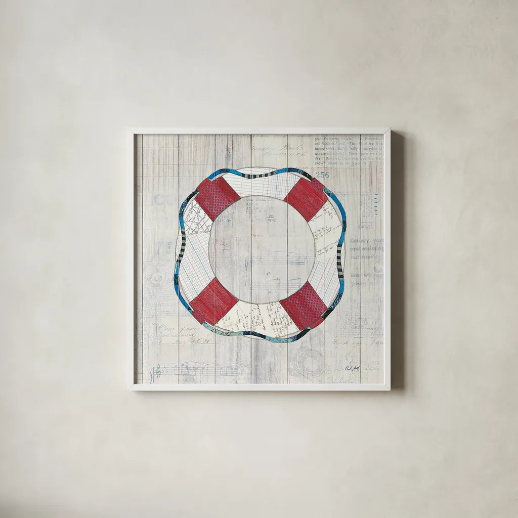 Wind and Waves III Nautical by Courtney Prahl. Shown in a crisp white glass frame for a clean and minimalist style. Available as an archival giclee rolled canvas, fine art paper, or poster print. SKU 24266a.