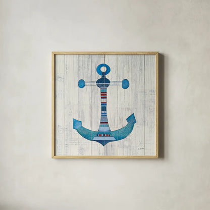 Wind and Waves IV Nautical by Courtney Prahl. Shown in a natural wood glass frame for a timeless modern aesthetic. Available as an archival giclee rolled canvas, fine art paper, or poster print. SKU 24267a.