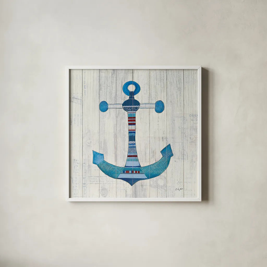 Wind and Waves IV Nautical by Courtney Prahl. Shown in a crisp white glass frame for a clean and minimalist style. Available as an archival giclee rolled canvas, fine art paper, or poster print. SKU 24267a.