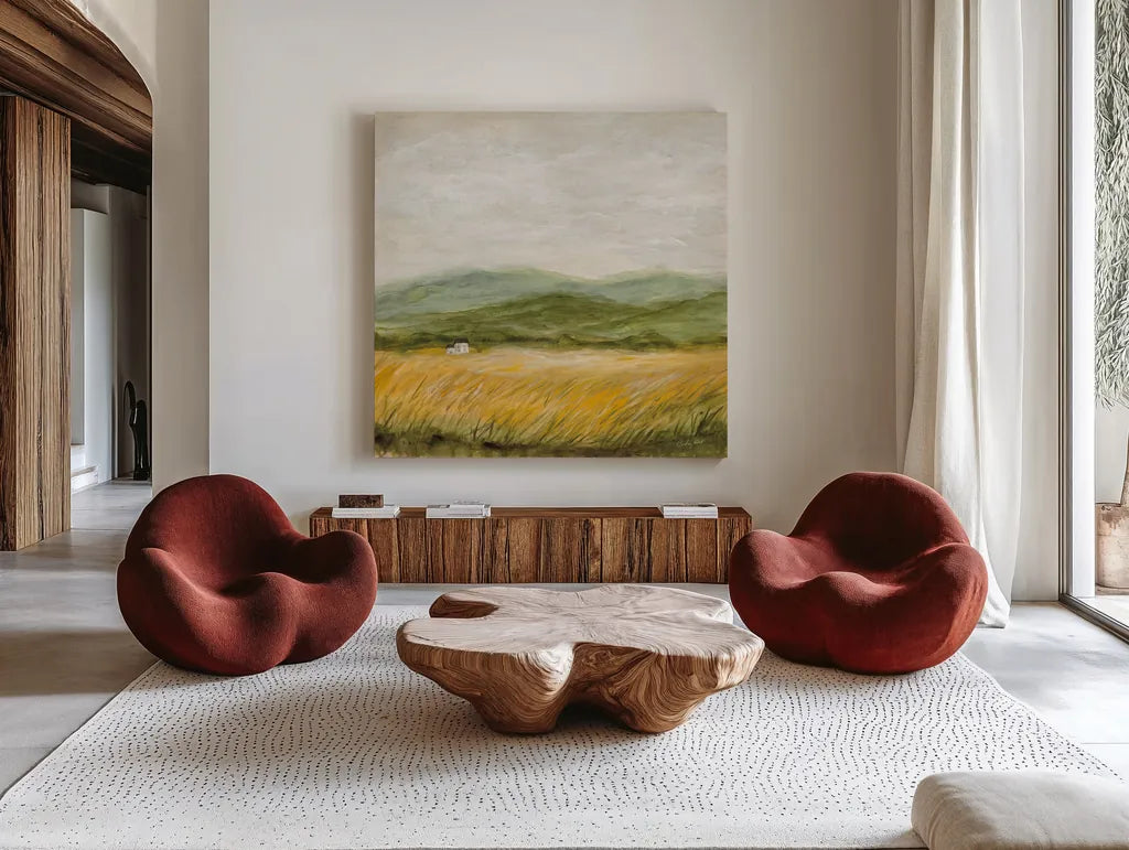 Windswept I by Courtney Prahl. Shown as extra-large giant wall art in a modern living room. Available as an archival giclee rolled canvas, fine art paper, or poster print. SKU 85524a.
