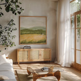 Windswept II by Courtney Prahl. Shown in a natural wood frame in a cozy modern living room. Available as an archival giclee rolled canvas, fine art paper, or poster print. SKU 85525a.
