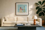 Winter Fun I by Courtney Prahl. Displayed in a glass frame with matte in a clean modern living room. Available as an archival giclee rolled canvas, fine art paper, or poster print. SKU 24286a.