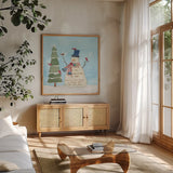 Winter Fun II by Courtney Prahl. Shown in a natural wood frame in a cozy modern living room. Available as an archival giclee rolled canvas, fine art paper, or poster print. SKU 24287a.