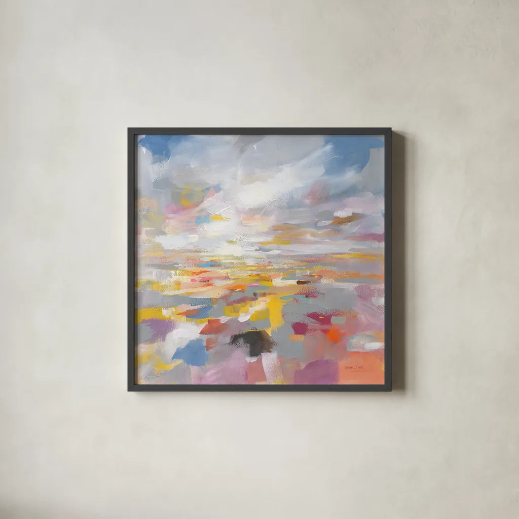 A Colorful Land by Danhui Nai. Shown in a sleek black glass frame for a contemporary gallery look. Available as an archival giclee rolled canvas, fine art paper, or poster print. SKU 69061a.