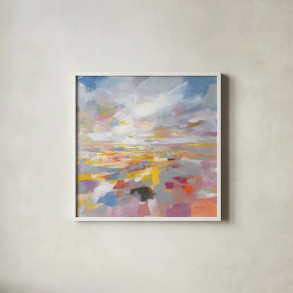 A Colorful Land by Danhui Nai. Shown in a crisp white glass frame for a clean and minimalist style. Available as an archival giclee rolled canvas, fine art paper, or poster print. SKU 69061a.