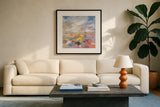 A Colorful Land by Danhui Nai. Displayed in a glass frame with matte in a clean modern living room. Available as an archival giclee rolled canvas, fine art paper, or poster print. SKU 69061a.