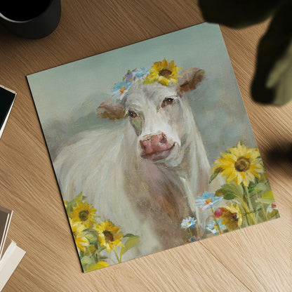 A Cow in a Crown by Danhui Nai. Shown as a detailed flat fine art print, highlighting archival giclee quality. Available as an archival giclee rolled canvas, fine art paper, or poster print. SKU 70498a.