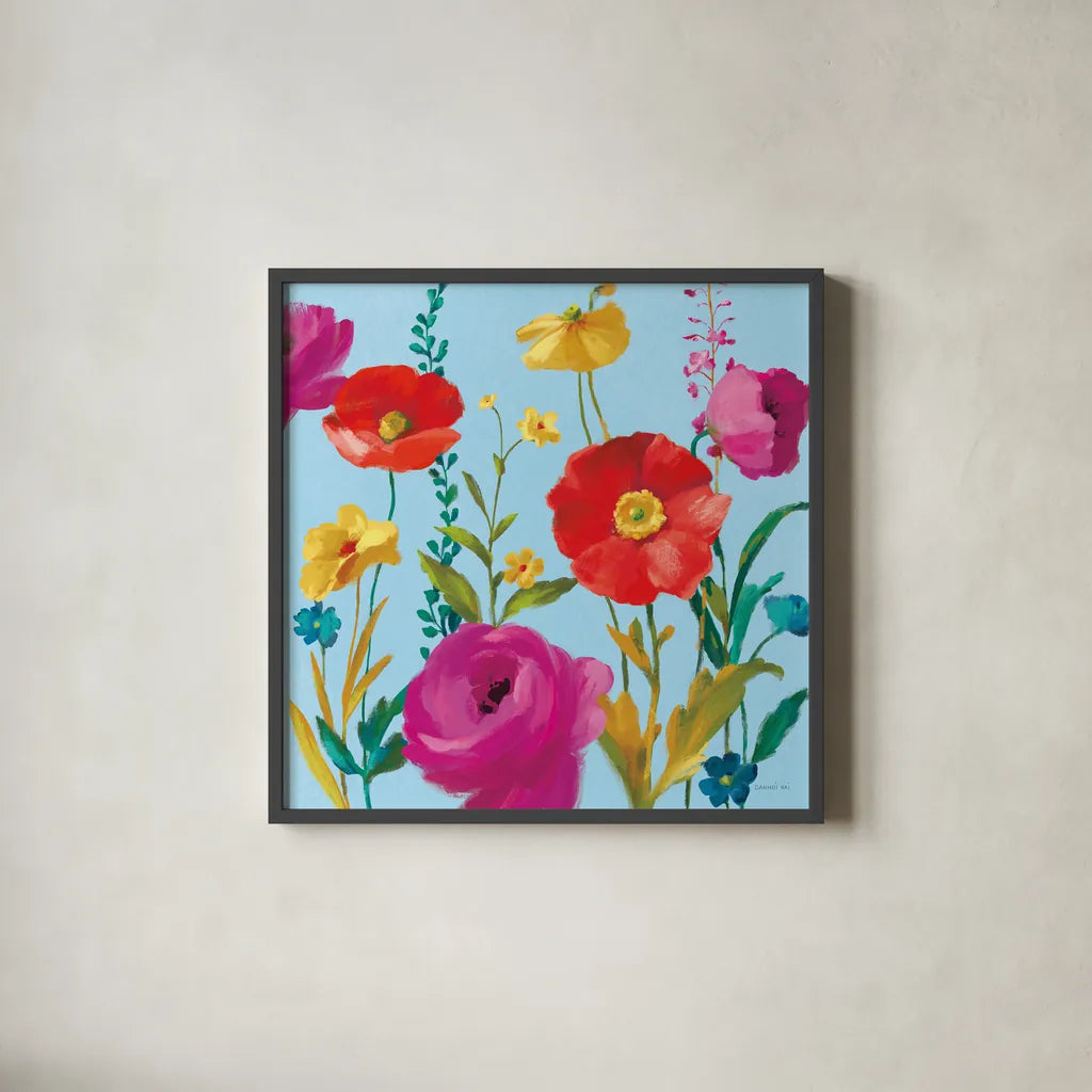 A Row of Brilliance by Danhui Nai. Shown in a sleek black glass frame for a contemporary gallery look. Available as an archival giclee rolled canvas, fine art paper, or poster print. SKU 90704a.