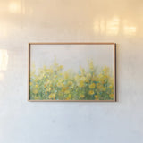 A Row of Yellow Blossoms by Danhui Nai. shown as a paper print in a natural frame. Available as a archival giclee rolled canvas, fine art paper, or poster print. SKU 100173i.