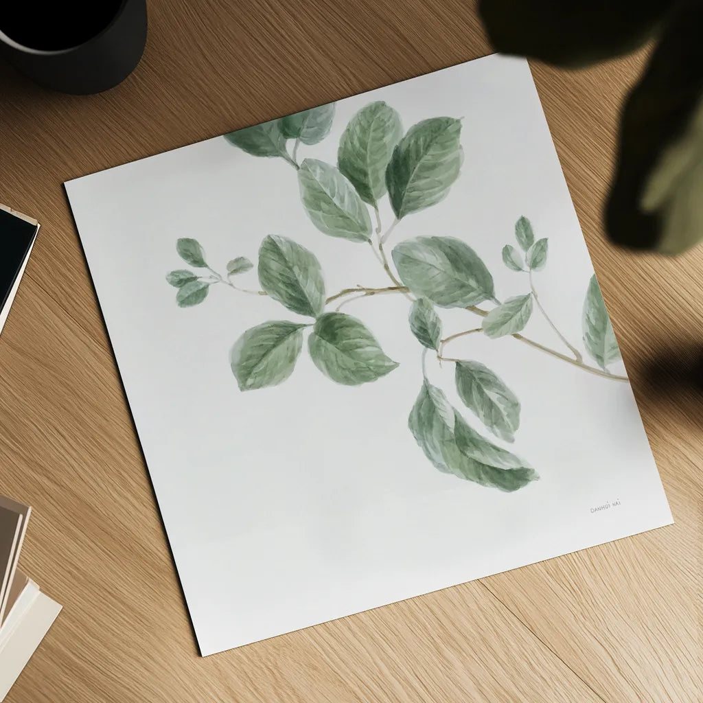 A Study of Leaves by Danhui Nai. Shown as a detailed flat fine art print, highlighting archival giclee quality. Available as an archival giclee rolled canvas, fine art paper, or poster print. SKU 92153a.