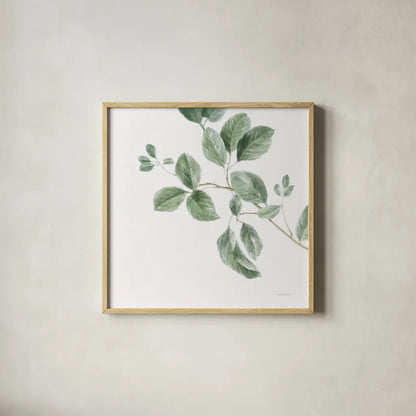 A Study of Leaves by Danhui Nai. Shown in a natural wood glass frame for a timeless modern aesthetic. Available as an archival giclee rolled canvas, fine art paper, or poster print. SKU 92153a.