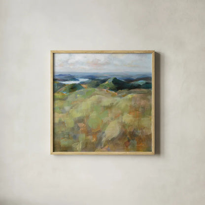 Above the Lakes by Danhui Nai. Shown in a natural wood glass frame for a timeless modern aesthetic. Available as an archival giclee rolled canvas, fine art paper, or poster print. SKU 72631a.