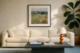 Above the Lakes by Danhui Nai. Displayed in a glass frame with matte in a clean modern living room. Available as an archival giclee rolled canvas, fine art paper, or poster print. SKU 72631a.
