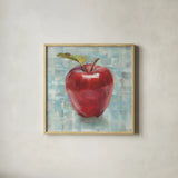 Abstract Apple by Danhui Nai. Shown in a natural wood glass frame for a timeless modern aesthetic. Available as an archival giclee rolled canvas, fine art paper, or poster print. SKU 58941a.