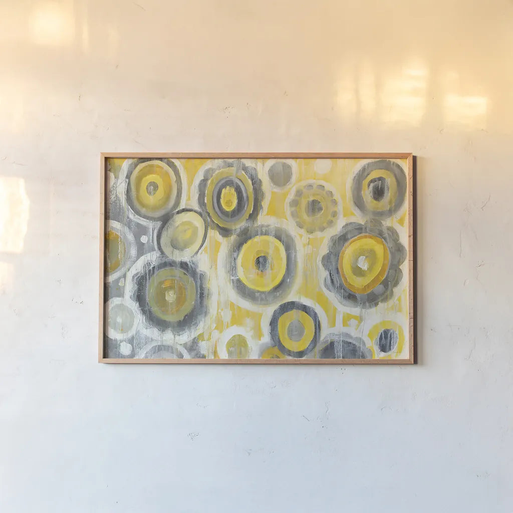 Abstract Circles Crop by Danhui Nai. shown as a paper print in a natural frame. Available as a archival giclee rolled canvas, fine art paper, or poster print. SKU 30241i.
