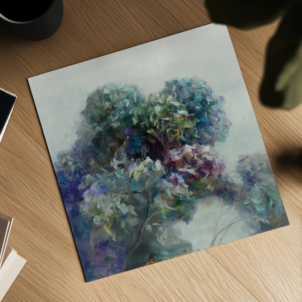 Abstract Hydrangea by Danhui Nai. Shown as a detailed flat fine art print, highlighting archival giclee quality. Available as an archival giclee rolled canvas, fine art paper, or poster print. SKU 43027a.