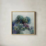Abstract Hydrangea by Danhui Nai. Shown in a natural wood glass frame for a timeless modern aesthetic. Available as an archival giclee rolled canvas, fine art paper, or poster print. SKU 43027a.