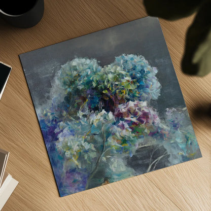 Abstract Hydrangea Dark by Danhui Nai. Shown as a detailed flat fine art print, highlighting archival giclee quality. Available as an archival giclee rolled canvas, fine art paper, or poster print. SKU 46135a.