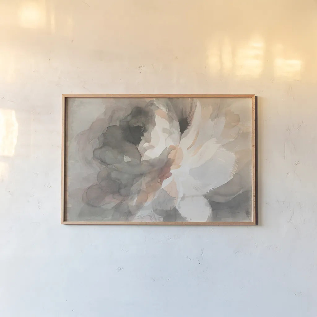 Abstract Peony Crop by Danhui Nai. shown as a paper print in a natural frame. Available as a archival giclee rolled canvas, fine art paper, or poster print. SKU 39371i.