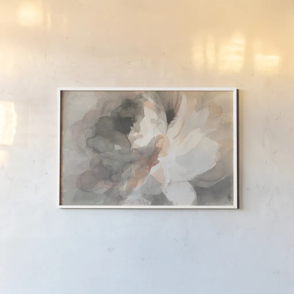 Abstract Peony Crop by Danhui Nai. shown as a paper print in a white frame. Available as a archival giclee rolled canvas, fine art paper, or poster print. SKU 39371i.