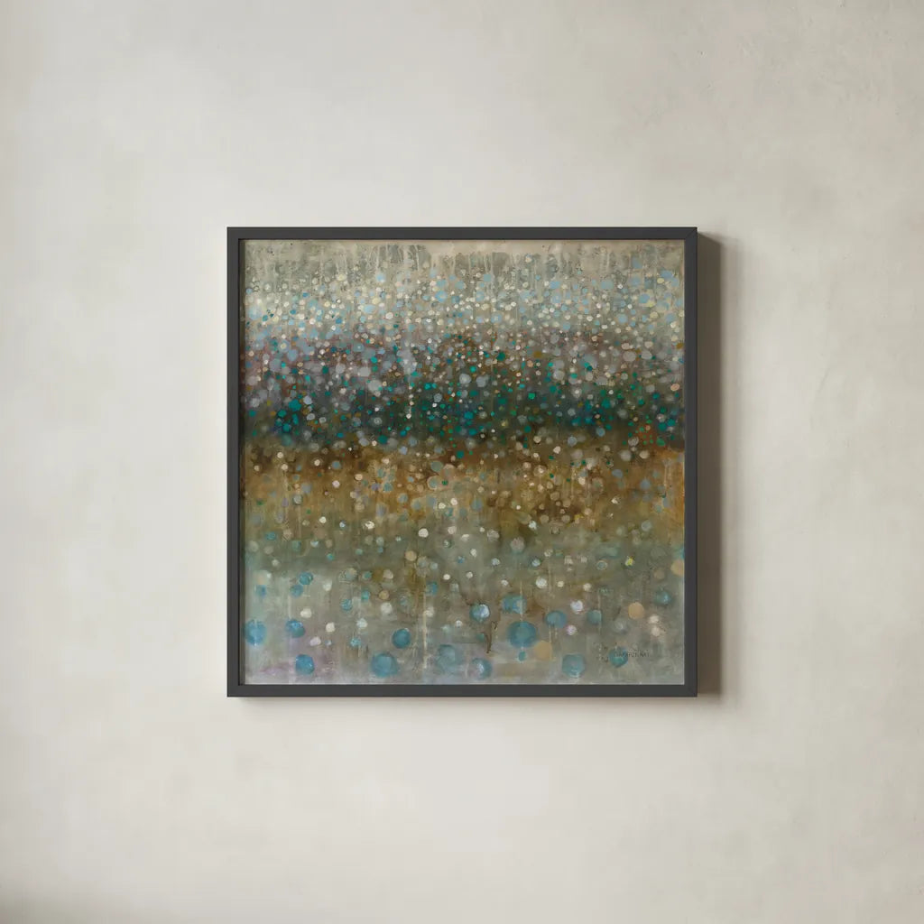 Abstract Rain by Danhui Nai. Shown in a sleek black glass frame for a contemporary gallery look. Available as an archival giclee rolled canvas, fine art paper, or poster print. SKU 22657a.