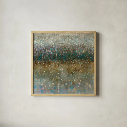 Abstract Rain by Danhui Nai. Shown in a natural wood glass frame for a timeless modern aesthetic. Available as an archival giclee rolled canvas, fine art paper, or poster print. SKU 22657a.