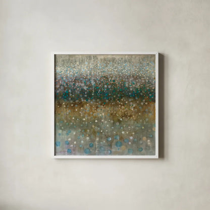 Abstract Rain by Danhui Nai. Shown in a crisp white glass frame for a clean and minimalist style. Available as an archival giclee rolled canvas, fine art paper, or poster print. SKU 22657a.