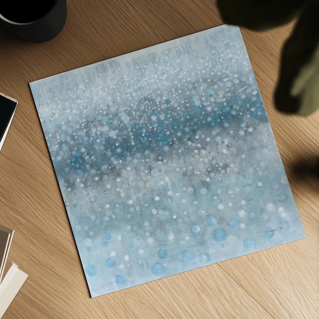 Abstract Rain Slate Blue by Danhui Nai. Shown as a detailed flat fine art print, highlighting archival giclee quality. Available as an archival giclee rolled canvas, fine art paper, or poster print. SKU 75527a.