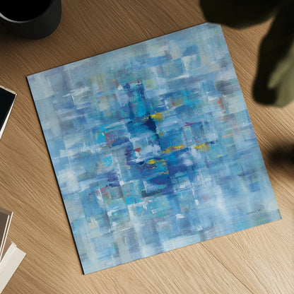 Abstract Squares Blue by Danhui Nai. Shown as a detailed flat fine art print, highlighting archival giclee quality. Available as an archival giclee rolled canvas, fine art paper, or poster print. SKU 49976a.