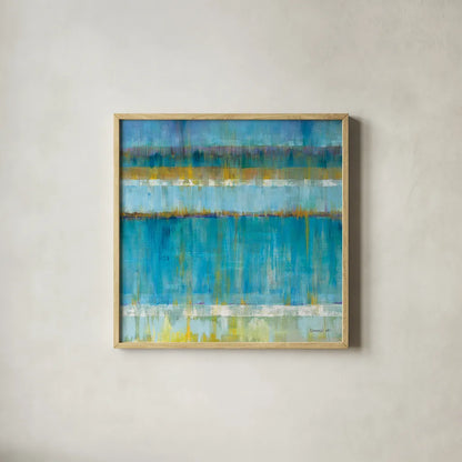 Abstract Stripes by Danhui Nai. Shown in a natural wood glass frame for a timeless modern aesthetic. Available as an archival giclee rolled canvas, fine art paper, or poster print. SKU 20582a.