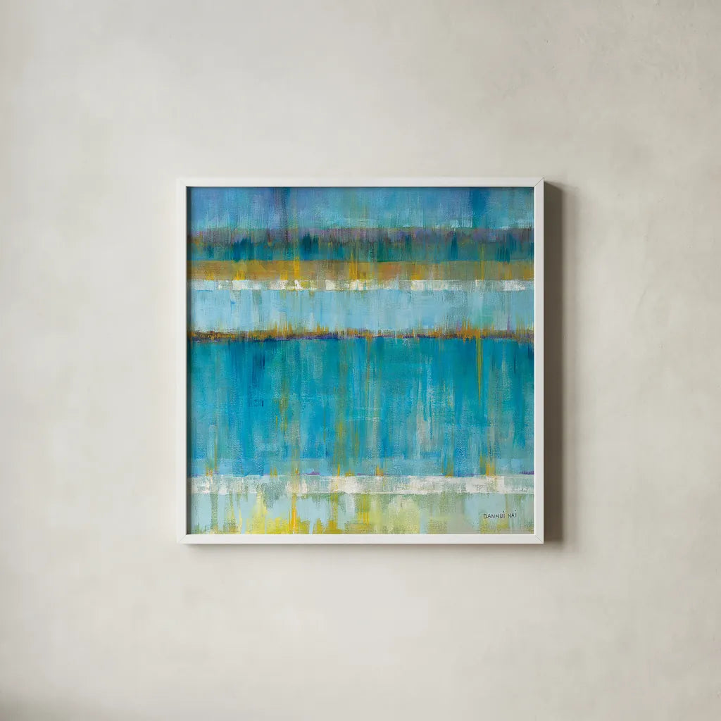 Abstract Stripes by Danhui Nai. Shown in a crisp white glass frame for a clean and minimalist style. Available as an archival giclee rolled canvas, fine art paper, or poster print. SKU 20582a.