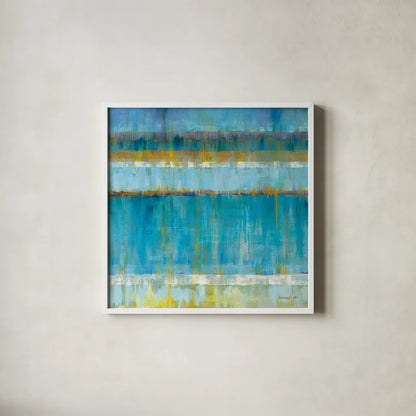 Abstract Stripes by Danhui Nai. Shown in a crisp white glass frame for a clean and minimalist style. Available as an archival giclee rolled canvas, fine art paper, or poster print. SKU 20582a.