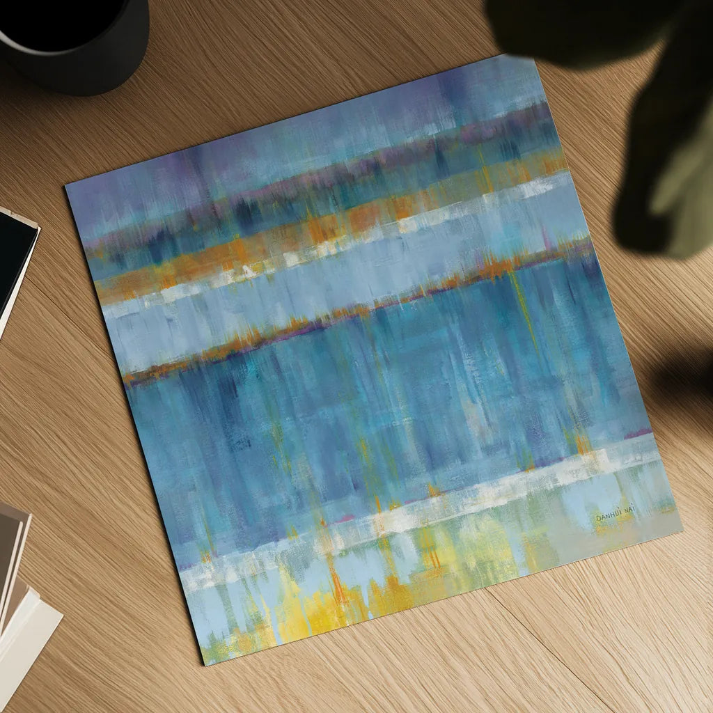 Abstract Stripes Blue by Danhui Nai. Shown as a detailed flat fine art print, highlighting archival giclee quality. Available as an archival giclee rolled canvas, fine art paper, or poster print. SKU 49977a.