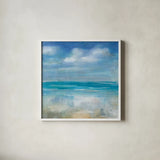 Across the Sea by Danhui Nai. Shown in a crisp white glass frame for a clean and minimalist style. Available as an archival giclee rolled canvas, fine art paper, or poster print. SKU 66543a.