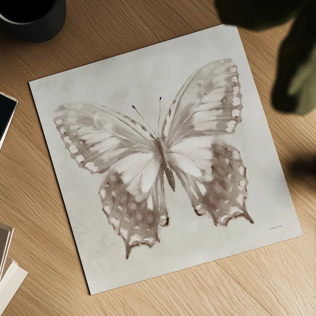 Aflutter I Neutral by Danhui Nai. Shown as a detailed flat fine art print, highlighting archival giclee quality. Available as an archival giclee rolled canvas, fine art paper, or poster print. SKU 93721a.