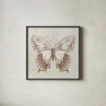Aflutter I Neutral by Danhui Nai. Shown in a sleek black glass frame for a contemporary gallery look. Available as an archival giclee rolled canvas, fine art paper, or poster print. SKU 93721a.