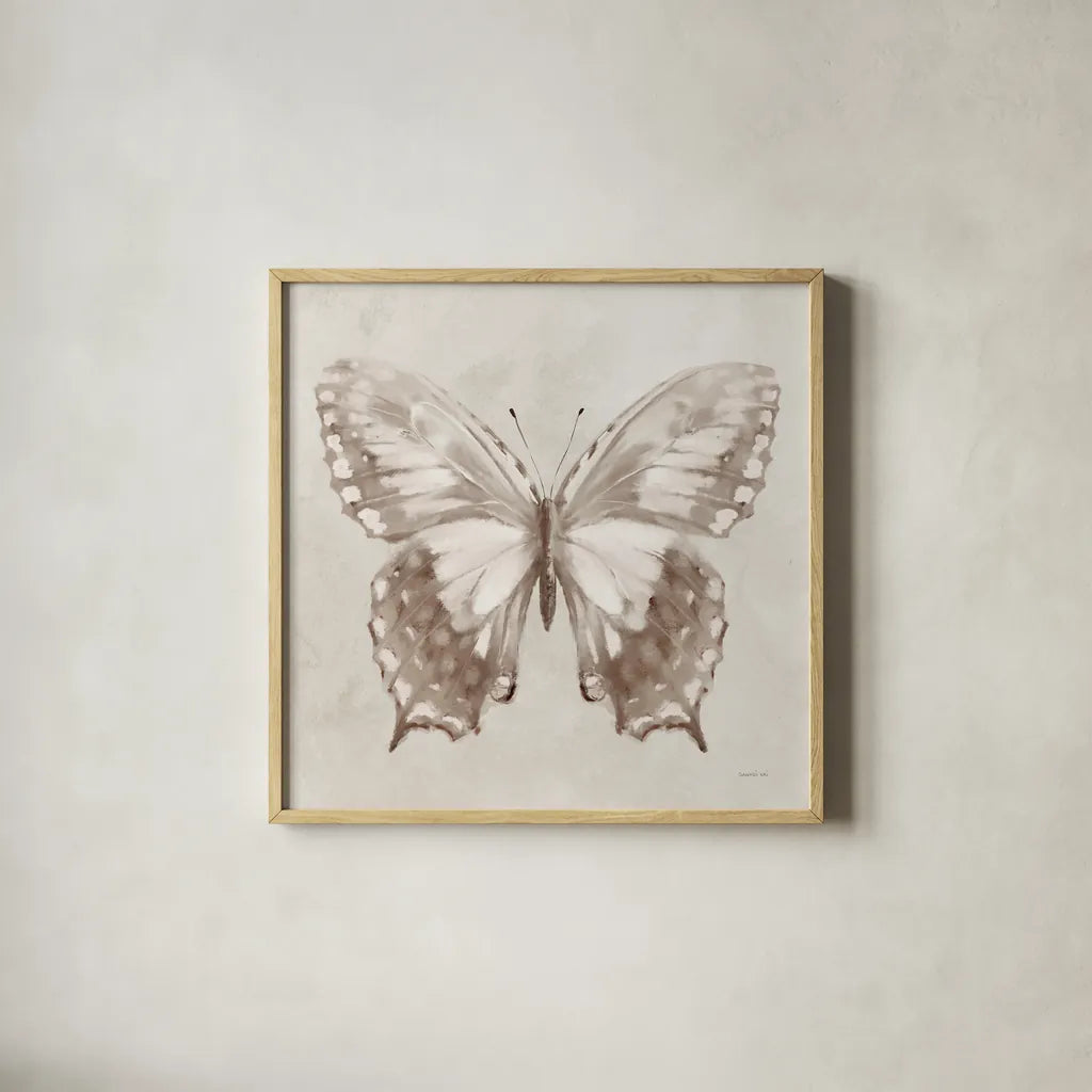 Aflutter I Neutral by Danhui Nai. Shown in a natural wood glass frame for a timeless modern aesthetic. Available as an archival giclee rolled canvas, fine art paper, or poster print. SKU 93721a.